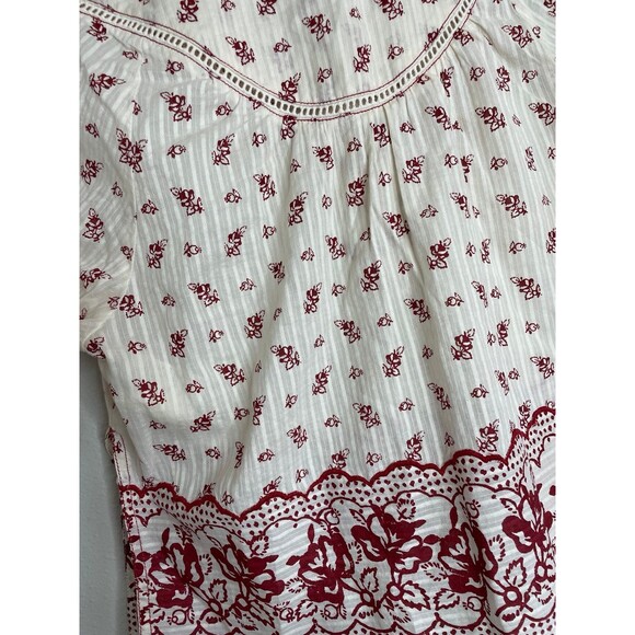 Pilcro Anthropologie Floral Boho Peasant Top S White Red Embroidered Border - Picture 5 of 7